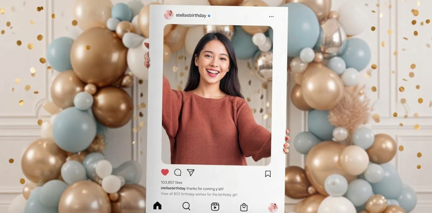 Instagram Photobooth a social media photo frame at a birthday party